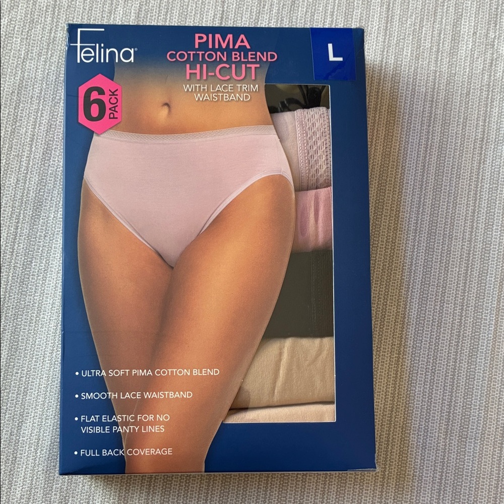 Felina Pima Cotton Blend Hi-Cut Panties - Pink and Black